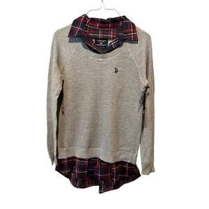 U.S Polo Association Polo Shirt Womens Medium Gray Cotton Raglan Sleeve Collared